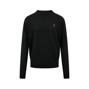 Ami Black Crewneck Sweater with Red Detail